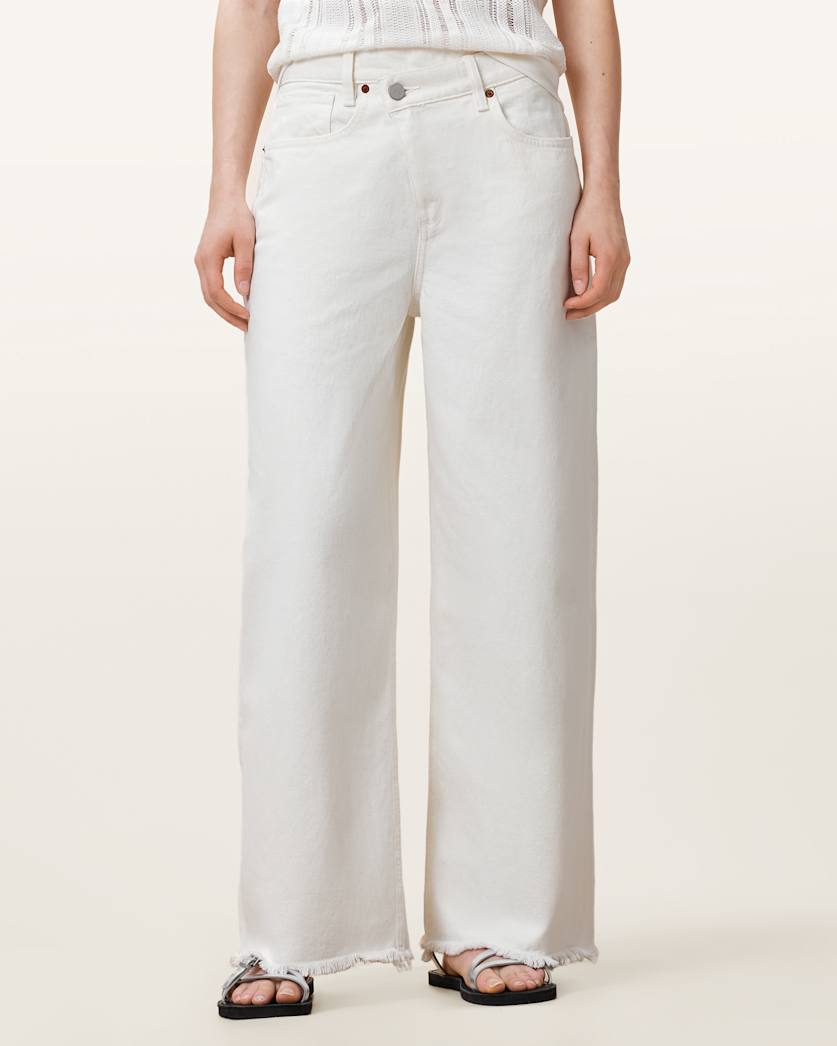 AllSaints Aki Crossover Wide Leg Denim Jeans Women's Chalk White Women's