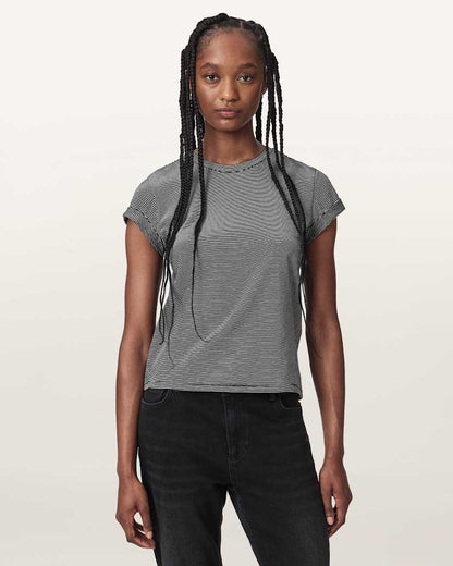 AllSaints Anna Striped Cotton T Shirt Women's Black/White Women's