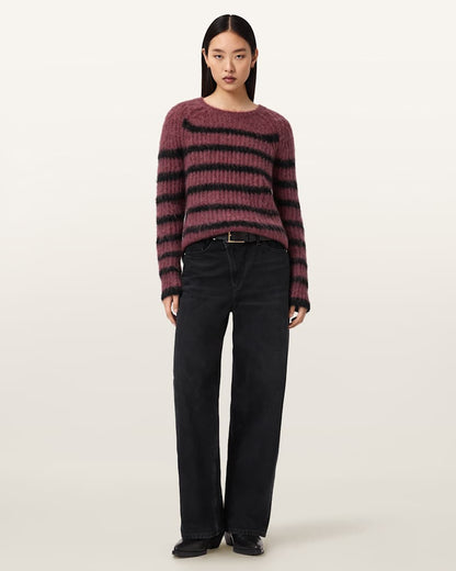 AllSaints Riga Striped Crew Neck Sweater Women's Bttle Brown/Barley Women's