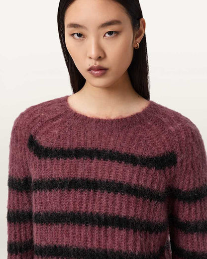 AllSaints Riga Striped Crew Neck Sweater Women's Bttle Brown/Barley Women's