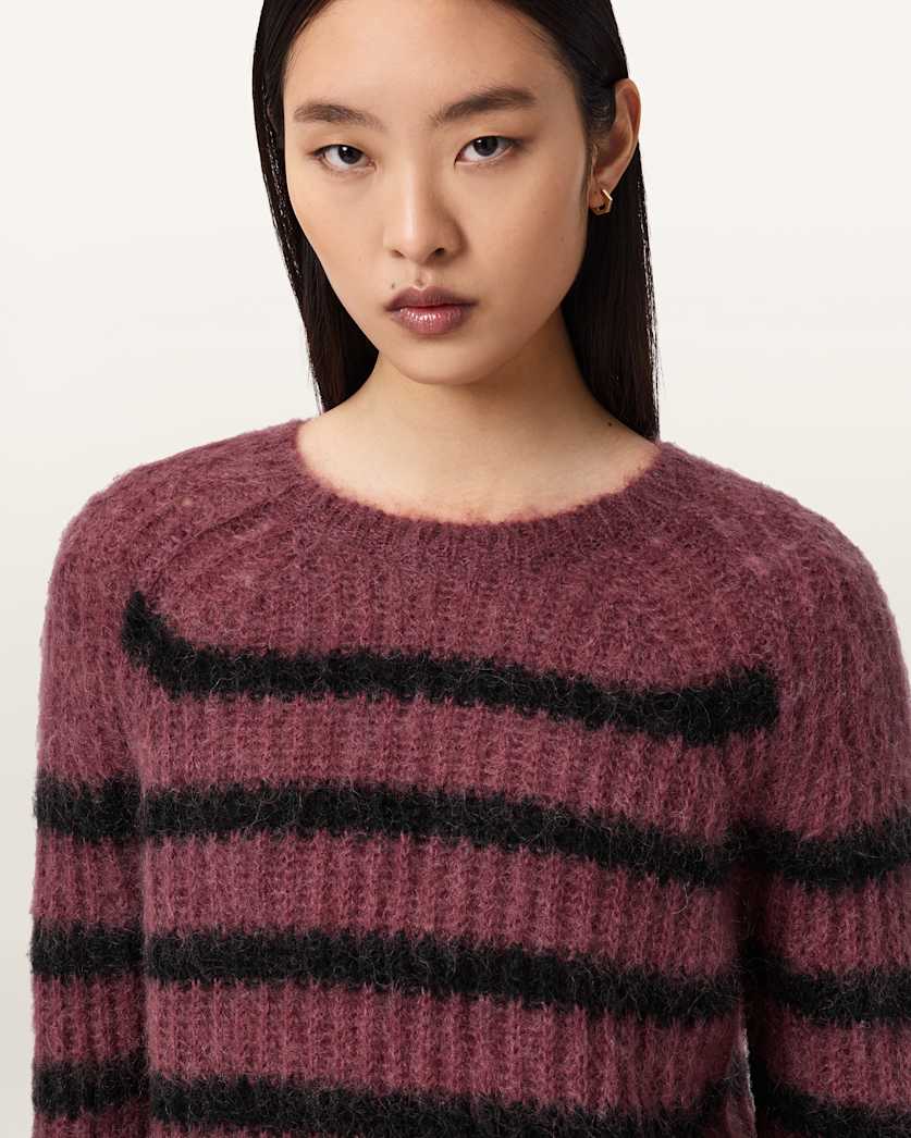 AllSaints Riga Striped Crew Neck Sweater Women's Bttle Brown/Barley Women's