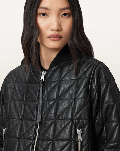AllSaints Carly Quilt Leather Bomber Jacket Women's Black Women's