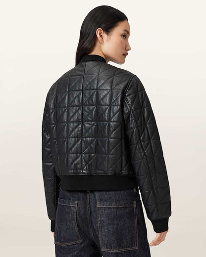 AllSaints Carly Quilt Leather Bomber Jacket Women's Black Women's