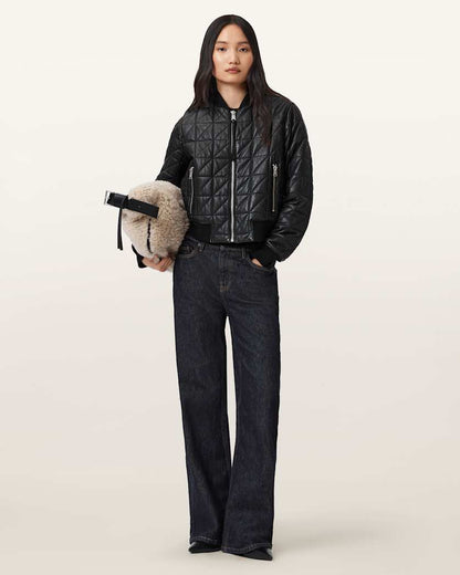 AllSaints Carly Quilt Leather Bomber Jacket Women's Black Women's