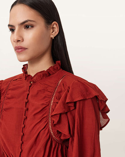 AllSaints Lima Frill Top Women's Paprika Red Women's