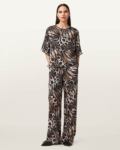 AllSaints Charli Linen Blend Pants Women's Trio Taupe Brown Women's