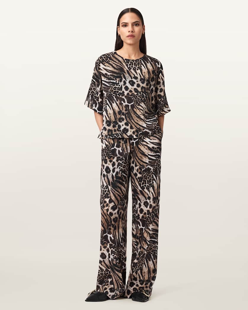 AllSaints Charli Linen Blend Pants Women's Trio Taupe Brown Women's