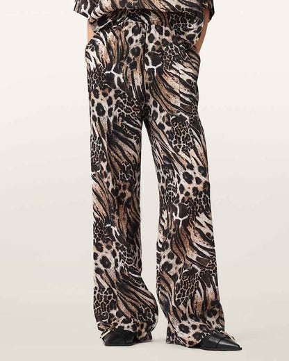 AllSaints Charli Linen Blend Pants Women's Trio Taupe Brown Women's