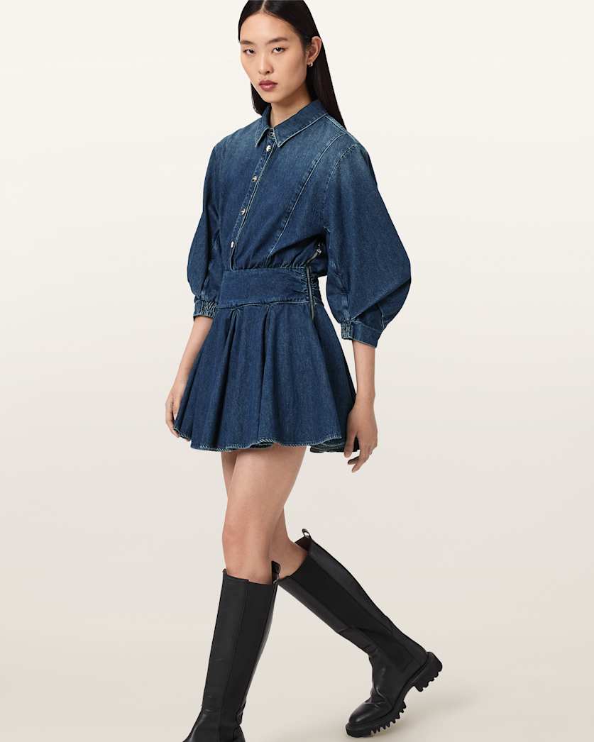 AllSaints Arlo Denim Mini Dress Women's Mid Indigo Women's