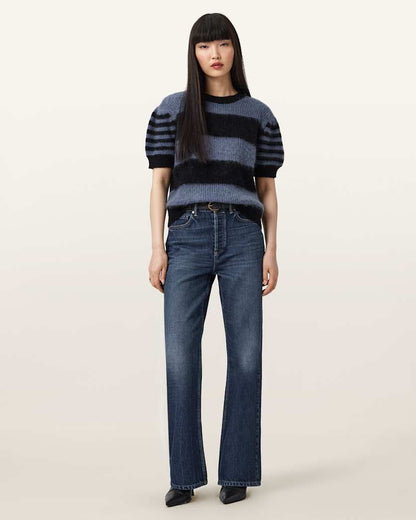 AllSaints Clem Striped Knitted T Shirt Women's Black/Blue Women's