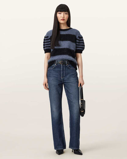AllSaints Clem Striped Knitted T Shirt Women's Black/Blue Women's