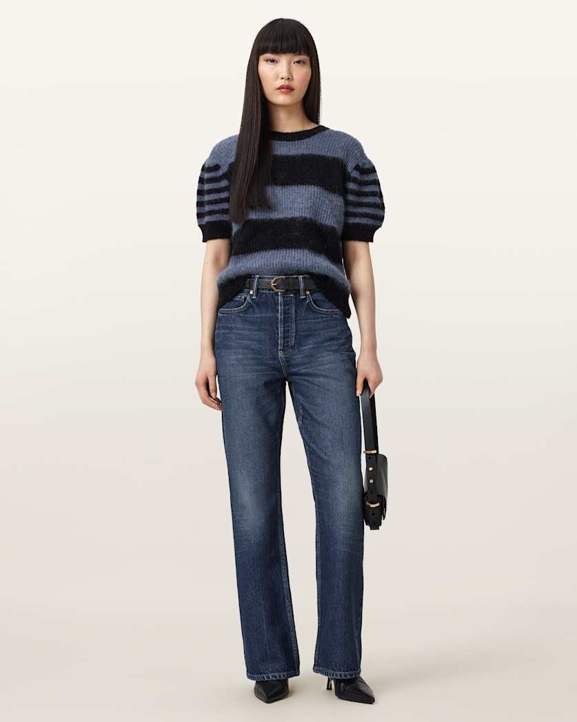 AllSaints Clem Striped Knitted T Shirt Women's Black/Blue Women's
