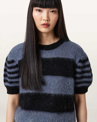 AllSaints Clem Striped Knitted T Shirt Women's Black/Blue Women's