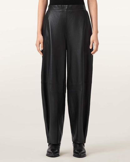AllSaints Etta Barrel Leg Leather Pants Women's Black Women's