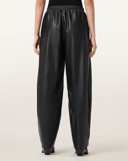 AllSaints Etta Barrel Leg Leather Pants Women's Black Women's