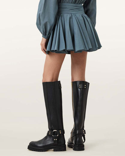 AllSaints Tulip Cotton Mini Skirt Women's Dark Slate Blue Women's