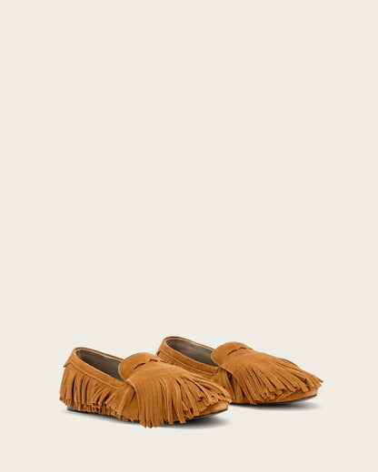 AllSaints Sandy Suede Fringe Loafers Women's Tan Brown Women's