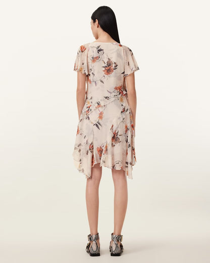 AllSaints Darma Floral Print Mini Dress Women's Utility Ecru White Women's