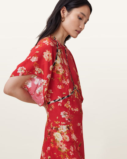 AllSaints Xena Floral Print Mini Dress Women's Armada Red Women's