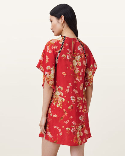 AllSaints Xena Floral Print Mini Dress Women's Armada Red Women's