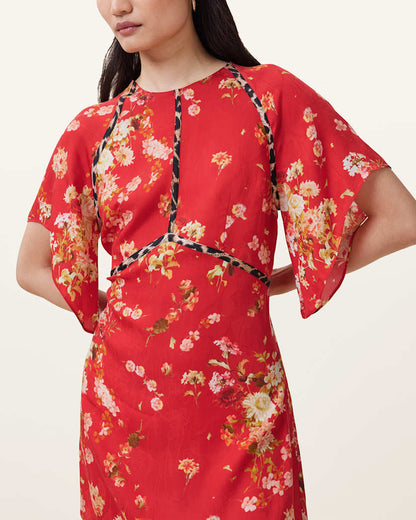 AllSaints Xena Floral Print Mini Dress Women's Armada Red Women's