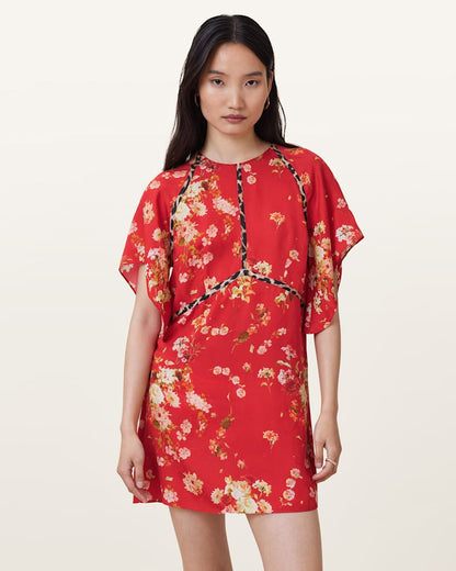 AllSaints Xena Floral Print Mini Dress Women's Armada Red Women's