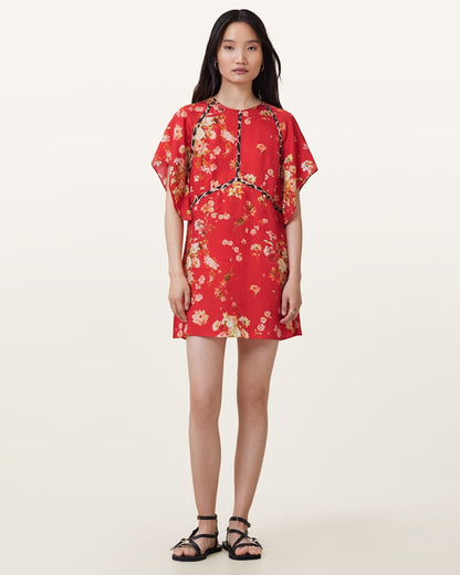 AllSaints Xena Floral Print Mini Dress Women's Armada Red Women's