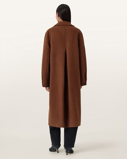 AllSaints Sellma Double Breasted Coat Women's Camel Brown Women's