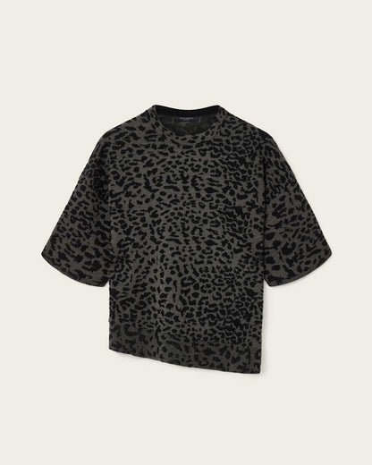 AllSaints Lenny Leopard Print Wool T Shirt Women's Khaki Brown Women's
