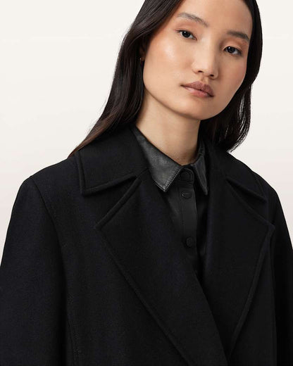 AllSaints Sellma Double Breasted Coat Women's Black Women's
