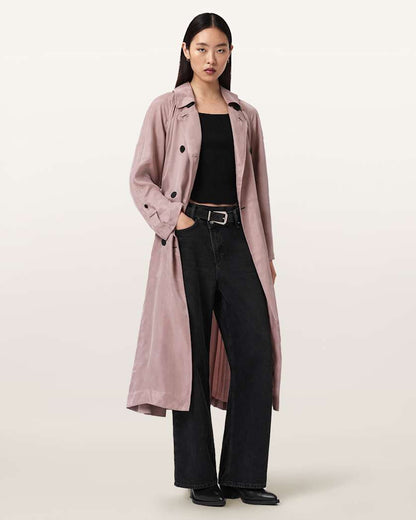 AllSaints Lizie Double Breasted Trench Coat Women's Shadow Pink Women's