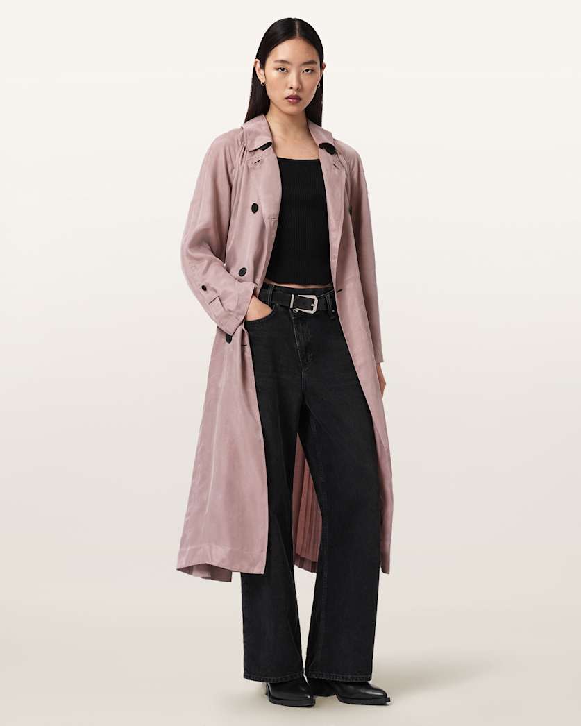 AllSaints Lizie Double Breasted Trench Coat Women's Shadow Pink Women's