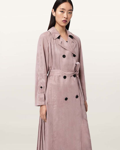 AllSaints Lizie Double Breasted Trench Coat Women's Shadow Pink Women's