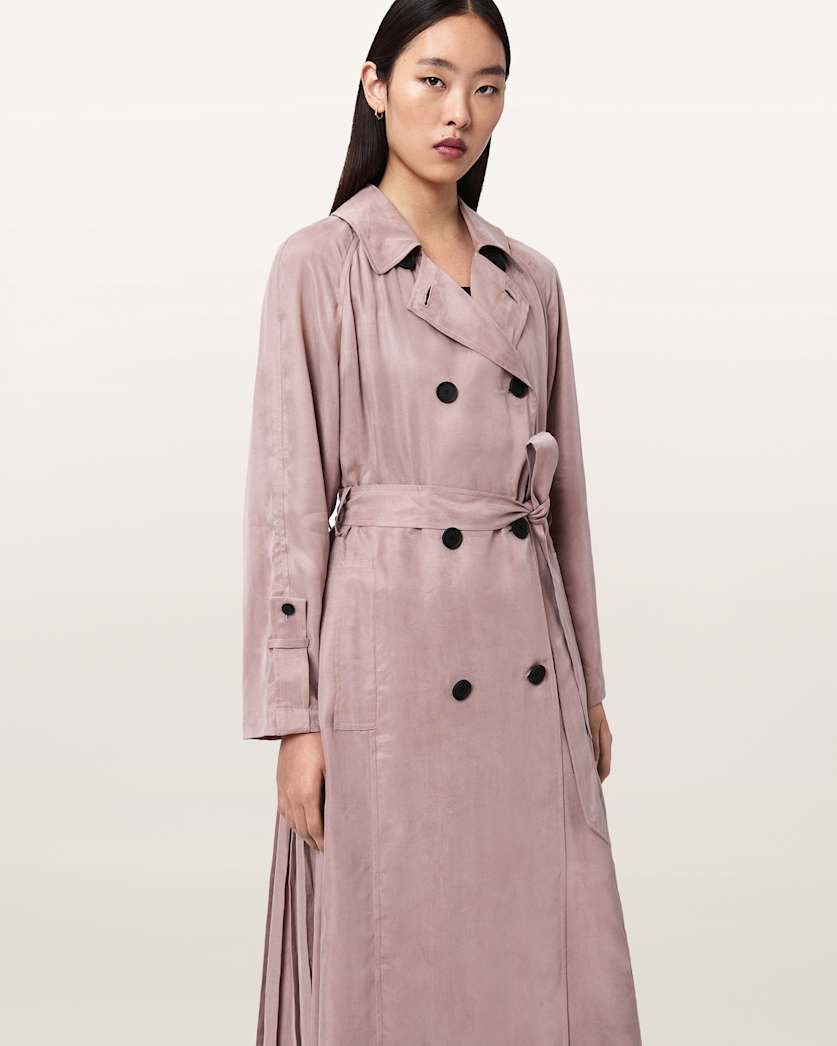 AllSaints Lizie Double Breasted Trench Coat Women's Shadow Pink Women's