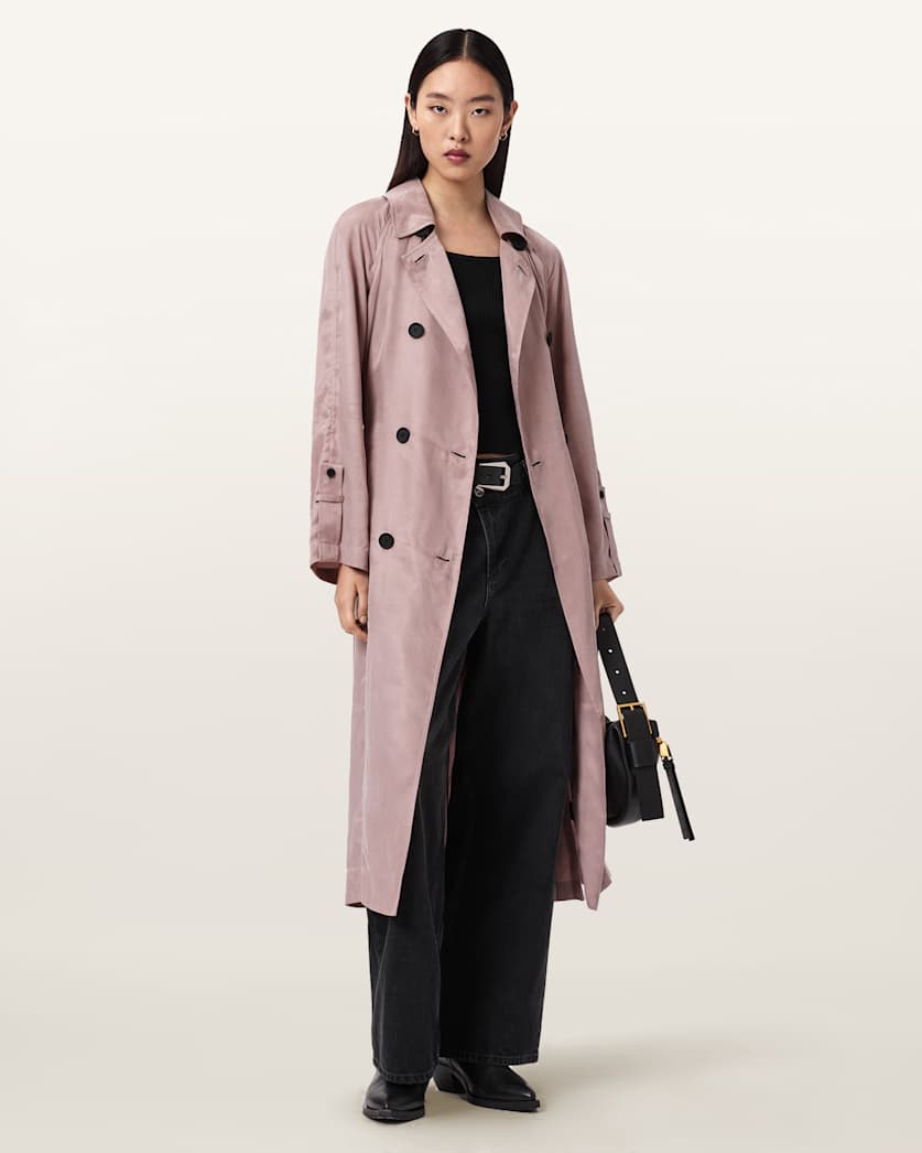 AllSaints Lizie Double Breasted Trench Coat Women's Shadow Pink Women's