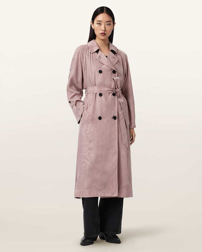 AllSaints Lizie Double Breasted Trench Coat Women's Shadow Pink Women's