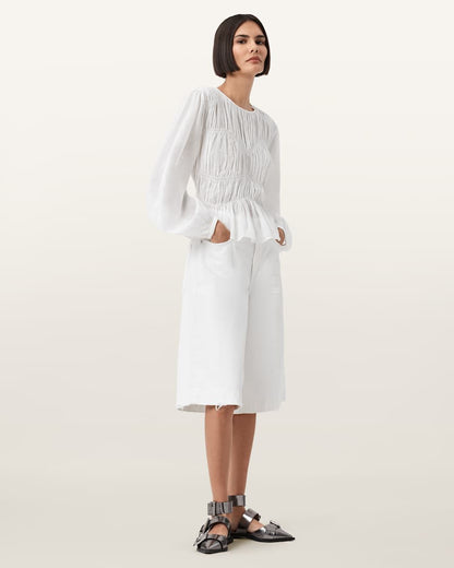 AllSaints Melani Round Neck Gathered Top Women's Antique White Women's