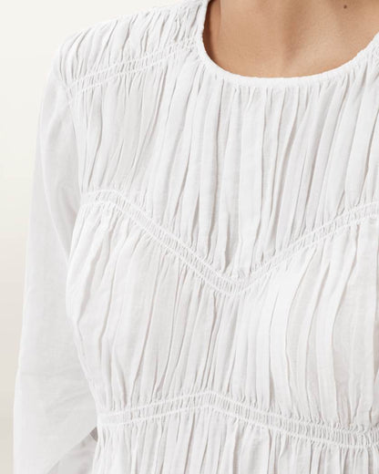 AllSaints Melani Round Neck Gathered Top Women's Antique White Women's