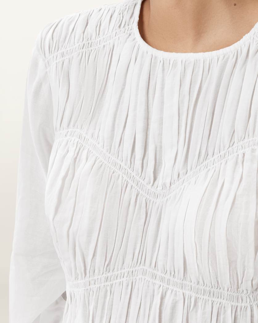AllSaints Melani Round Neck Gathered Top Women's Antique White Women's