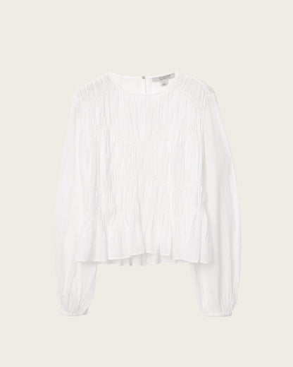 AllSaints Melani Round Neck Gathered Top Women's Antique White Women's