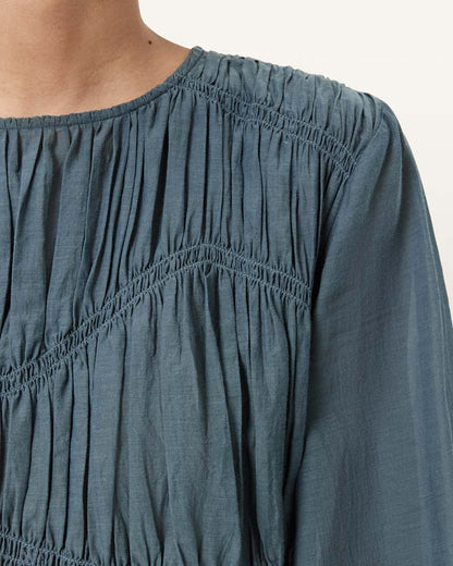 AllSaints Melani Round Neck Gathered Top Women's Antique White Women's