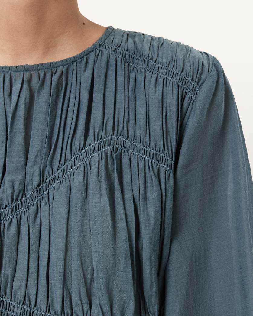 AllSaints Melani Round Neck Gathered Top Women's Antique White Women's