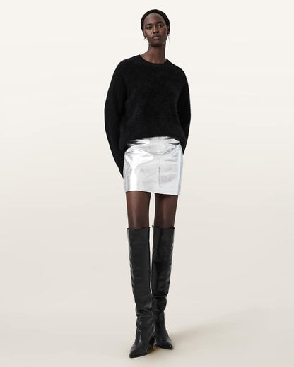 AllSaints Renai Leather Mini Skirt Women's Silver Women's