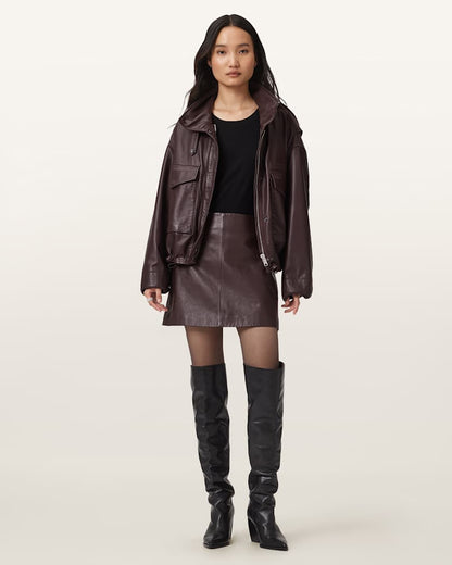 AllSaints Renai Leather Mini Skirt Women's Silver Women's