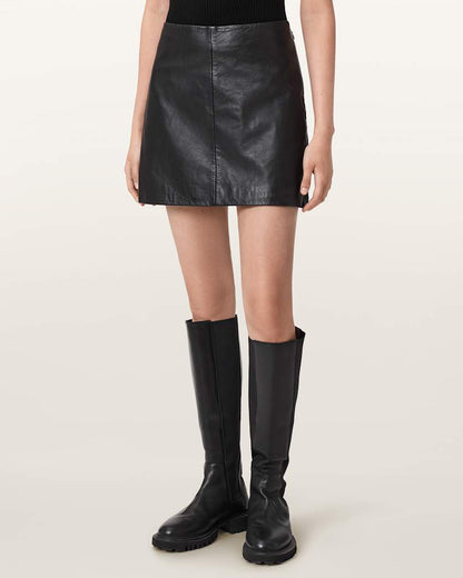 AllSaints Renai Leather Mini Skirt Women's Silver Women's