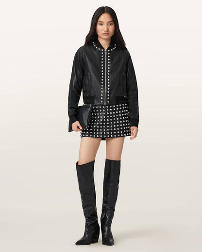 AllSaints Lea Studded Leather Mini Skirt Women's Black Women's
