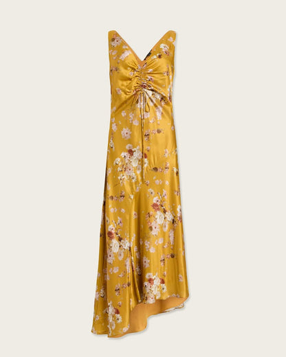 AllSaints Alexia V Neck Drawstring Midi Slip Dress Women's Armada Deep Yellow Women's