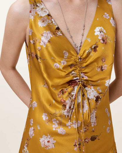 AllSaints Alexia V Neck Drawstring Midi Slip Dress Women's Armada Deep Yellow Women's