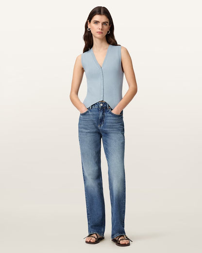 AllSaints Cruz Ribbed Knitted Waistcoat Women's Quarry Blue Women's