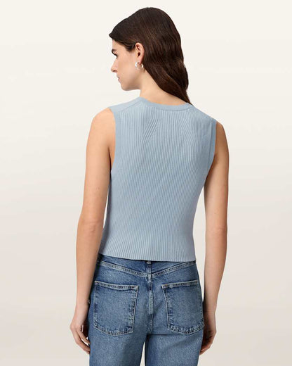 AllSaints Cruz Ribbed Knitted Waistcoat Women's Quarry Blue Women's
